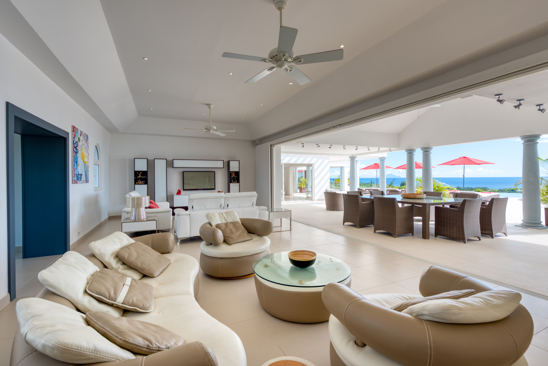 Open living area beside the covered terrace